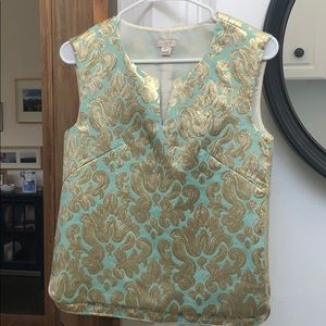 J. Crew gold and turquoise brocade top